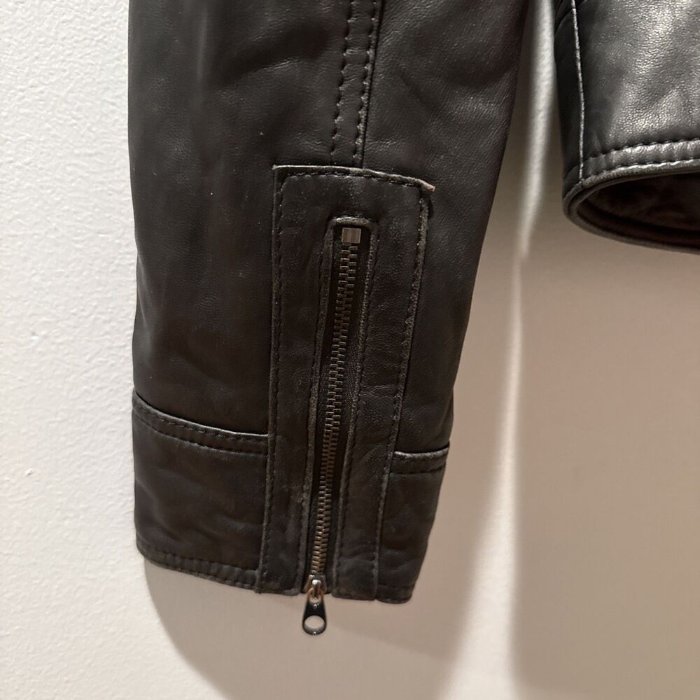 Ted Baker Black Leather Jacket Moto Silver Hardware Size 0 Biker - Picture 6 of 11